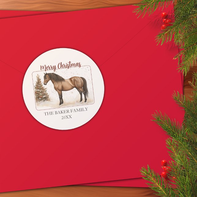 Pegatina Redonda Feliz Navidad Caballo Paso Fino Personalizado (Merry Christmas Horse Paso Fino Personalized Classic Round Sticker)