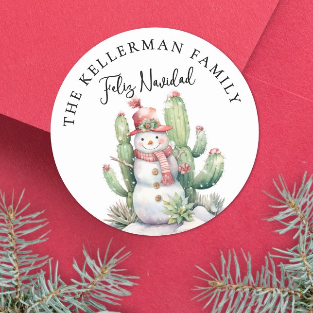Pegatina Redonda Feliz Navidad Cactus Navidad (Feliz Navidad Cactus Christmas Classic Round Sticker )