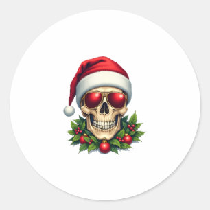 Pegatina Redonda Feliz Navidad Calavera Azúcar Sombrero Santa Famil