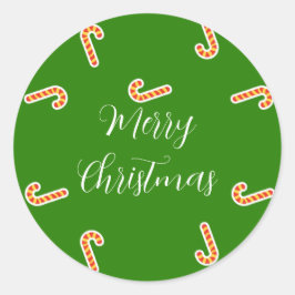 Pegatina Redonda Feliz Navidad caña de dulces verde