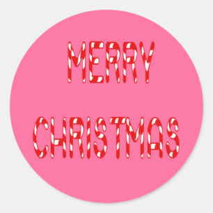 Pegatina Redonda Feliz Navidad Candy Cane Font