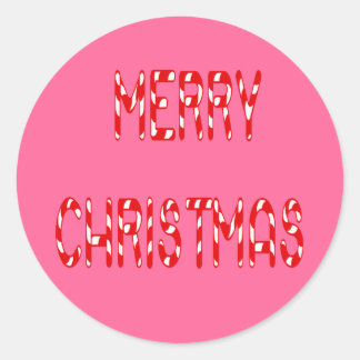 Pegatina Redonda Feliz Navidad Candy Cane Font