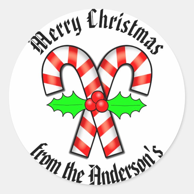 Pegatina Redonda Feliz Navidad Candy Canes (Anverso)