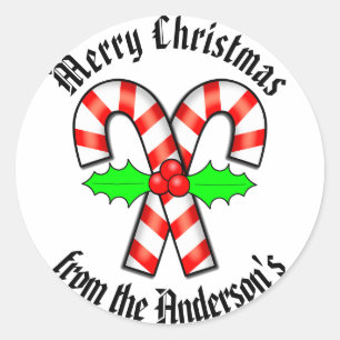 Pegatina Redonda Feliz Navidad Candy Canes