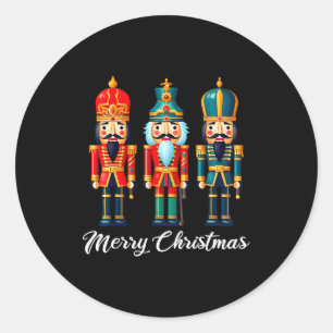 Pegatina Redonda Feliz Navidad Cascanueces Ballet Navideño Hombres