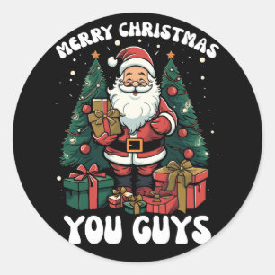 Pegatina Redonda Feliz Navidad, chicos, Santa Claus