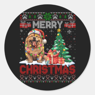 Pegatina Redonda Feliz Navidad Chow Perro Perro Chow Familia Feo Xm