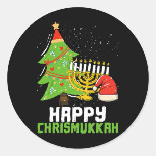 Pegatina Redonda Feliz Navidad Chrismukkah Y Religión Hanukkah