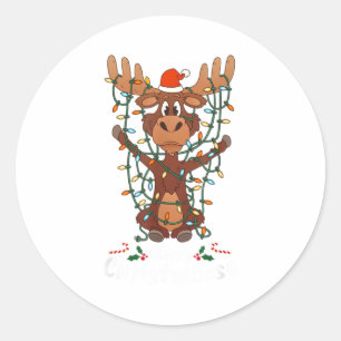 Pegatina Redonda Feliz Navidad Christmoose Renoes de Navidad Luz de