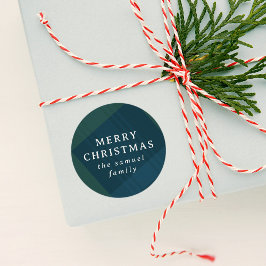 Pegatina Redonda Feliz Navidad clásico a cuadros personalizados de 