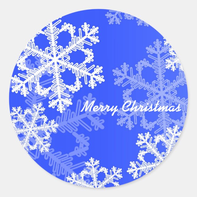 Pegatina Redonda Feliz Navidad Cobalt Blue Snowflakes (Anverso)