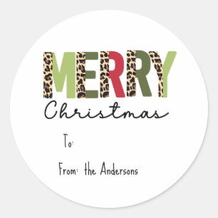 Pegatina Redonda "Feliz Navidad" Color moderno bloqueado Leopard