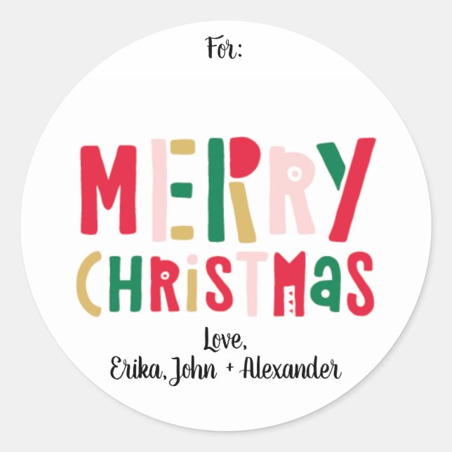 Pegatina Redonda Feliz Navidad colorida (Anverso)