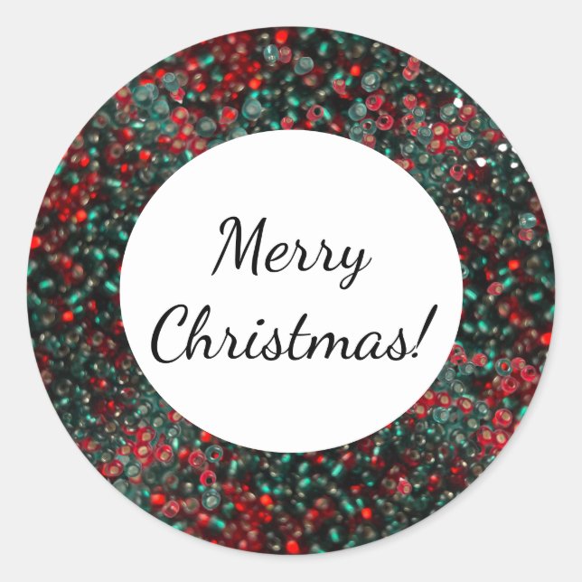 Pegatina Redonda Feliz Navidad Con Colas Rojas Y Verdes (Anverso)