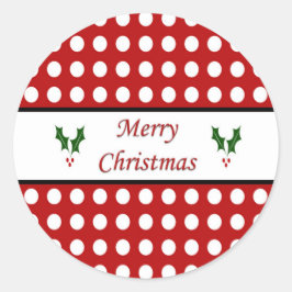 Pegatina Redonda Feliz Navidad con el patrón Polka Dot