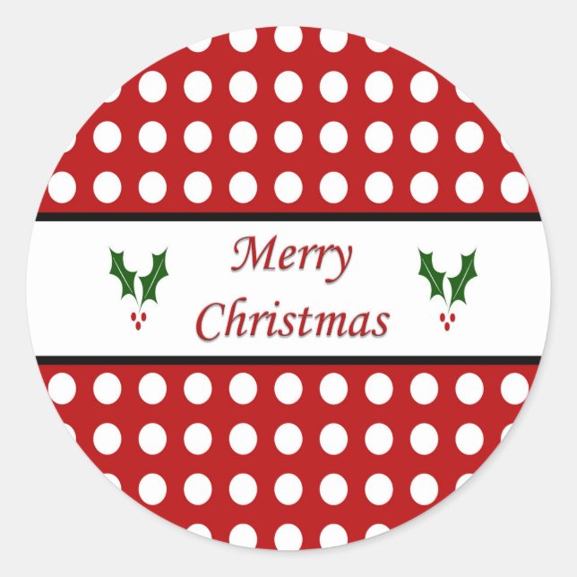 Pegatina Redonda Feliz Navidad con el patrón Polka Dot (Anverso)