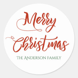 Pegatina Redonda Feliz Navidad con nombre de familia
