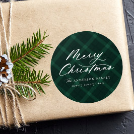 Pegatina Redonda Feliz Navidad con un arándano verde cepillado