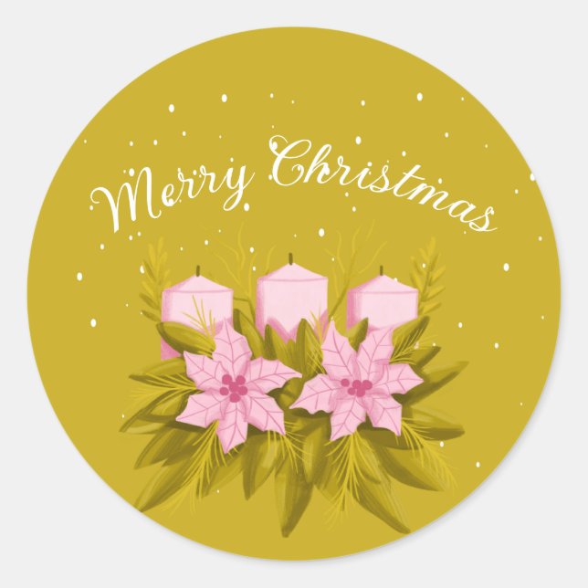 Pegatina Redonda Feliz Navidad con velas decorativas (Anverso)