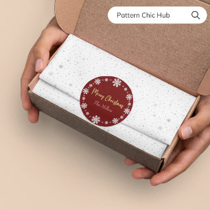 Pegatina Redonda Feliz Navidad Copo de nieve Elegante Rojo Moderno