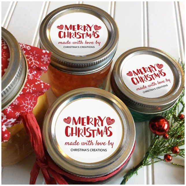 Pegatina Redonda Feliz Navidad Corazones Hechos con Amor (Subido por el creador)