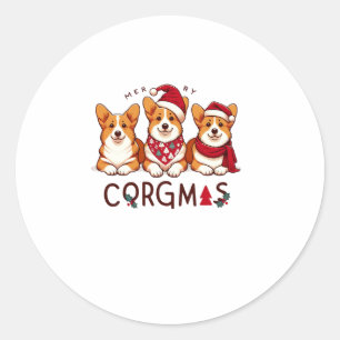 Pegatina Redonda Feliz Navidad Corgi Dog Santa Love Corgis Family