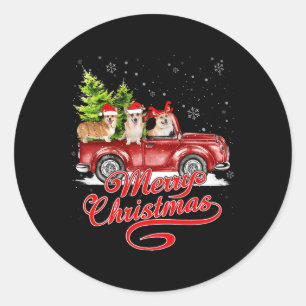 Pegatina Redonda Feliz Navidad Corgi Perros Amantes de Santa Reinde