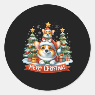 Pegatina Redonda Feliz Navidad Corgmas Corgi Perro coincidiendo con