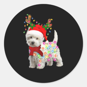 Pegatina Redonda Feliz Navidad Cosplay de renos de perro occidental