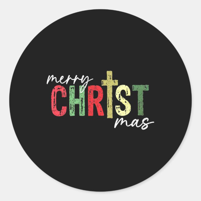 Pegatina Redonda Feliz Navidad Cristiano Jesús Cruz Fe Religi (Anverso)