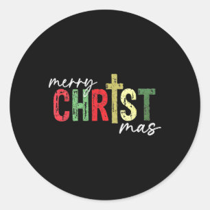 Pegatina Redonda Feliz Navidad Cristiano Jesús Cruz Fe Religi