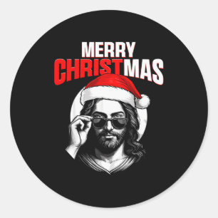 Pegatina Redonda Feliz Navidad cristiano Jesús pijamas Pjs Navidad 