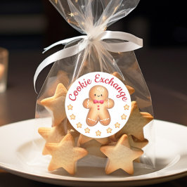 Pegatina Redonda Feliz Navidad Cuidad Gingerbread Man