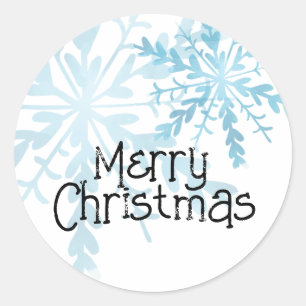 Pegatina Redonda Feliz Navidad Cute Copo de Nieve Azul