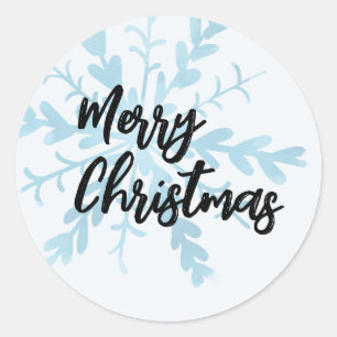 Pegatina Redonda Feliz Navidad Cute Copo de Nieve Azul