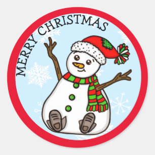 Pegatina Redonda Feliz Navidad Cute Plump Snowman