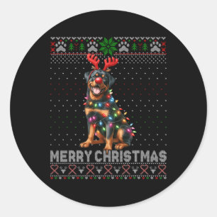 Pegatina Redonda Feliz Navidad Cute Rottweiler Perro Lover Ugly Xma