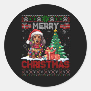 Pegatina Redonda Feliz Navidad Dachshund Dog Lover Familia Feo Xm