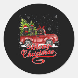 Pegatina Redonda Feliz Navidad Dachshund Dog Lover Santa Reindeer