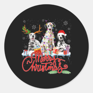 Pegatina Redonda Feliz Navidad Dalmacia perros Santa Lugh reno