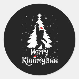 Pegatina Redonda Feliz Navidad de Bigfoot Yeti Sasquatch divertido 