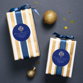 Pegatina Redonda Feliz Navidad de la Navy Gold RSVP Snowflakes