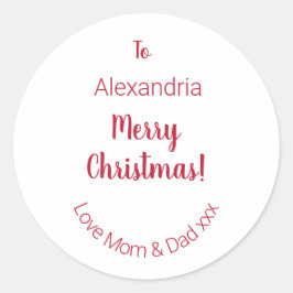 Pegatina Redonda Feliz Navidad de mamá y papá Minimal