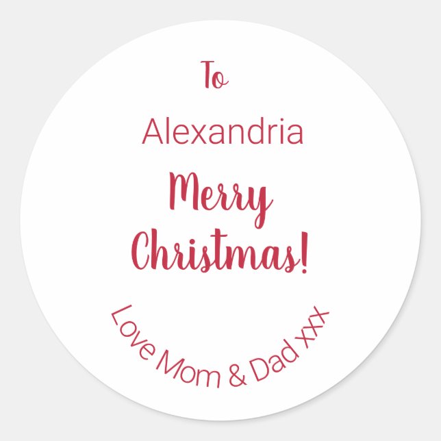 Pegatina Redonda Feliz Navidad de mamá y papá Minimal (Anverso)