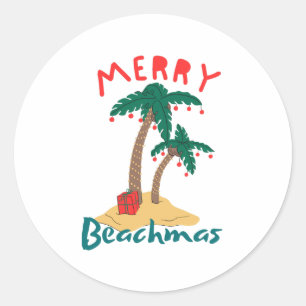 Pegatina Redonda Feliz Navidad de Playa en Julio