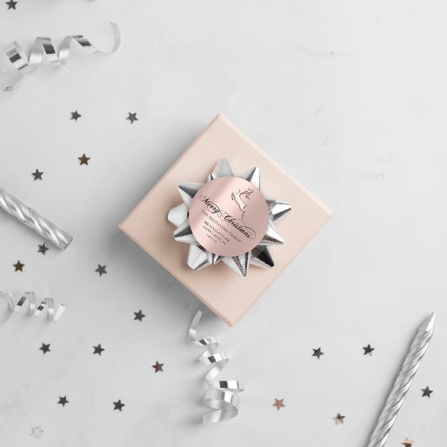 Pegatina Redonda Feliz Navidad de RSVP Rosa Deer Modern (Merry Christmas From RSVP Rose Deer Modern Classic Round Sticker)