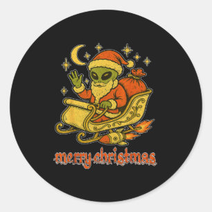 Pegatina Redonda Feliz Navidad de Santa Alien y su Sl Cósmico