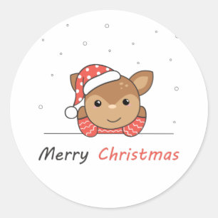 Pegatina Redonda Feliz navidad de venado saludo de nieve