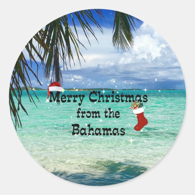Pegatina Redonda Feliz Navidad desde Bahamas (Anverso)