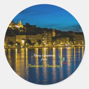Pegatina Redonda Feliz Navidad desde Budapest, Hungría